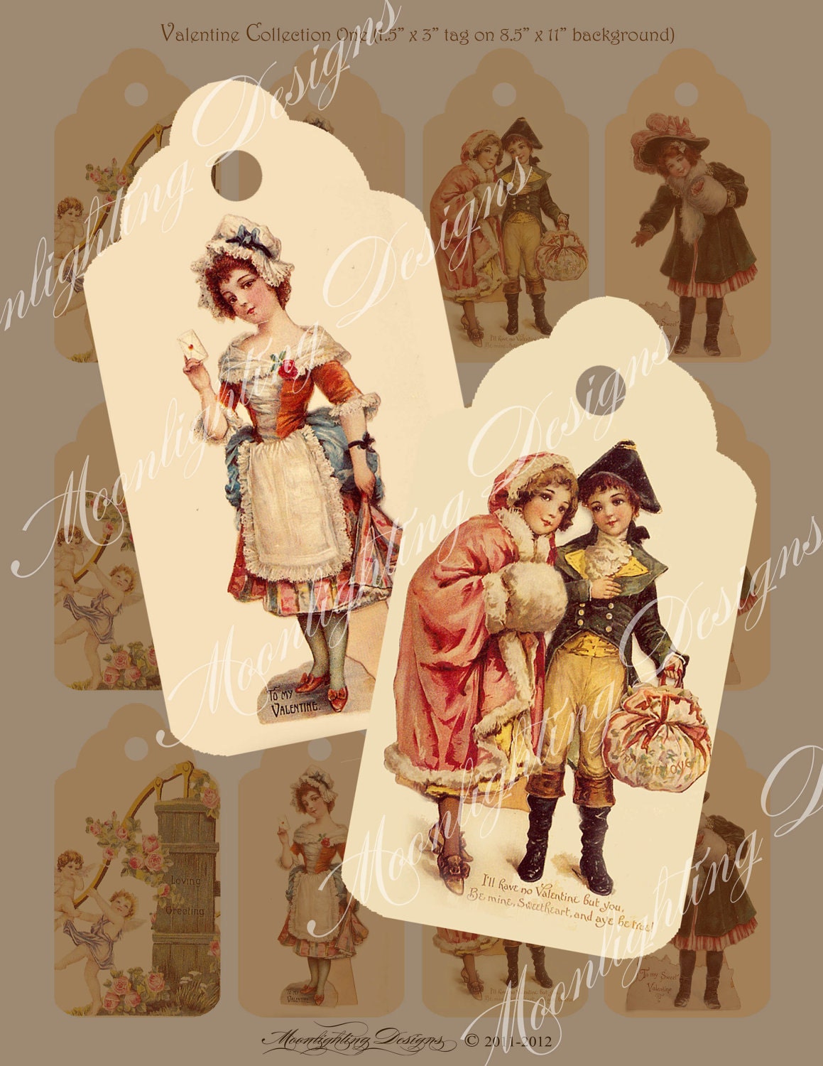 DIGITAL GIFT TAGS Vintage Victorian Valentines 12 tags Download Printable antique paper collage altered art card journals scrapbooking 527a