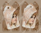 DIGITAL GIFT TAGS "Miss Precious"antique paper vintage collage altered art Atc Aceo tags card journals scrapbooking 8 tags 525a