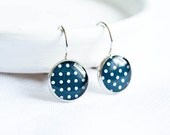 Navy blue earrings polka dots - Bubble jewelry, simple dotted jewlry, lever back earrings