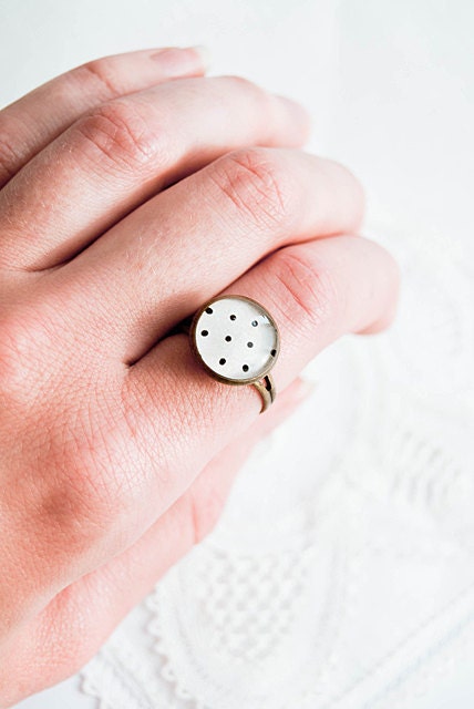 Black polka dot ring, delicate jewelry, spring fashion, simple jewellery