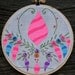 Tasty Ornament, acrylic gouache painting on vintage embroidered linen textile, neon, fluorescent, pink