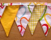 Yellow Gingham Hearts Fabric Bunting