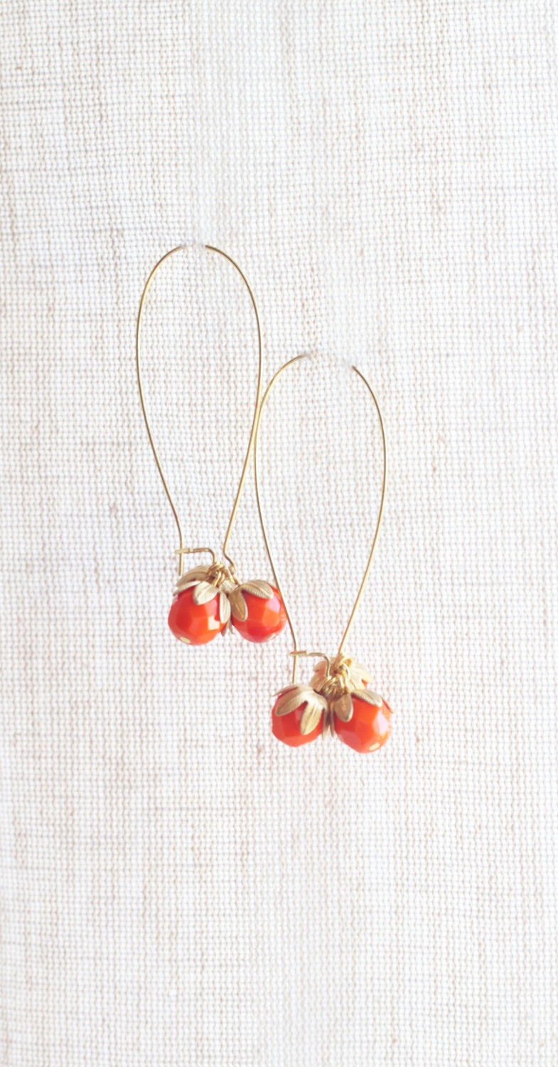 Orange Cluster Earrings, Fruit Earrings, Citrus Earrings, Bead Earrings