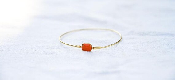 Orange Vintage Set Stone Bangle, Stackable Bangle, Gem Stone Bangle, Rhinestone Bangle, Bezel Bangle