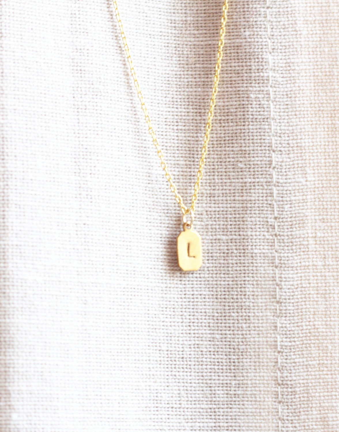 Vintage Brass Tiny Tag Initial Necklace, Personalized Necklace, Custom Necklace, Monogram Necklace, Letter Necklace