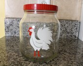 Glass Rooster Jar with Red Lid