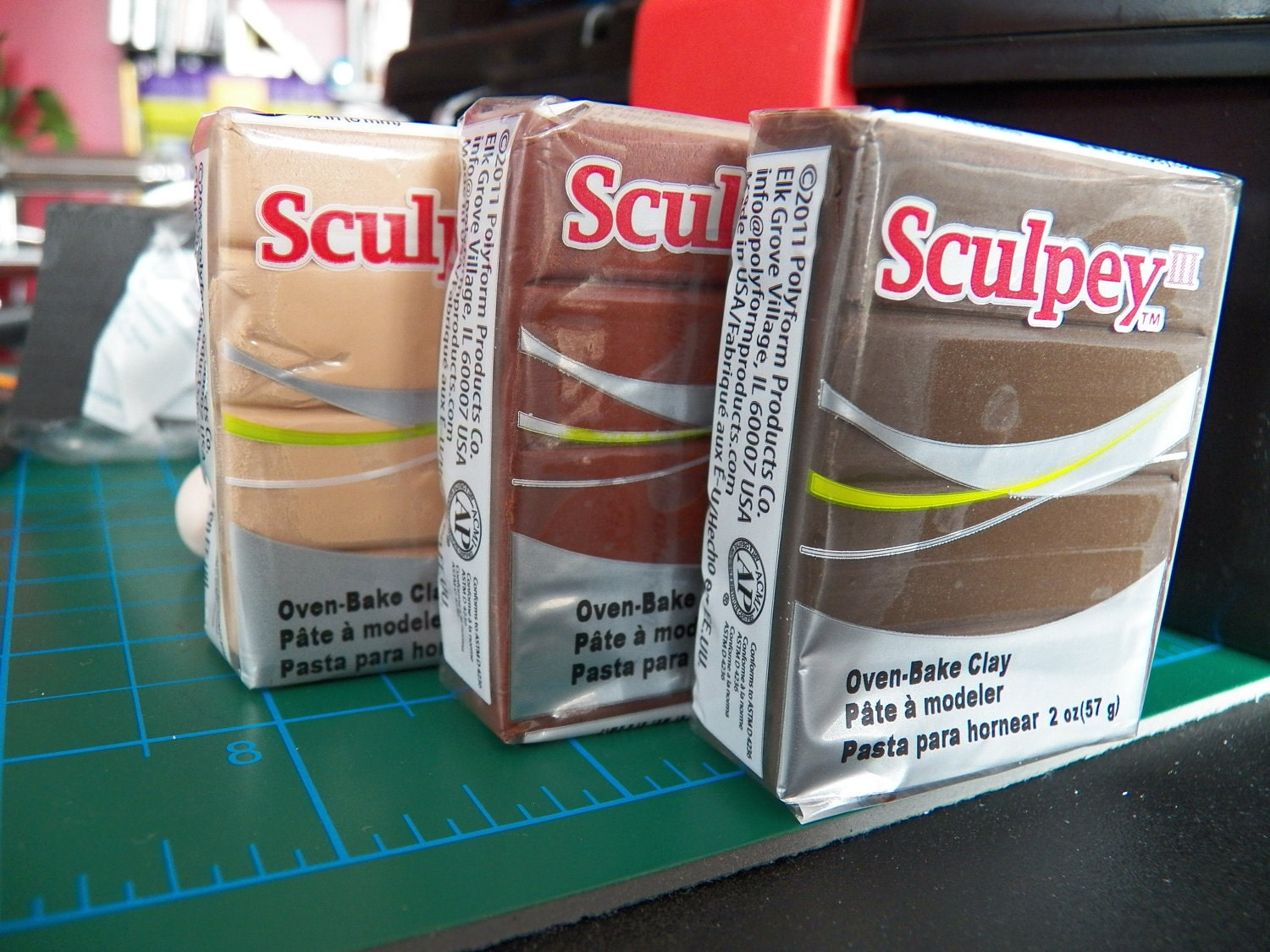 DESTASH -3 Sculpey III Polymer clay blocks-  Skin Tones