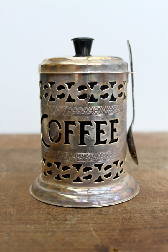 Vintage English Silver Plate Pierced Coffee Canister