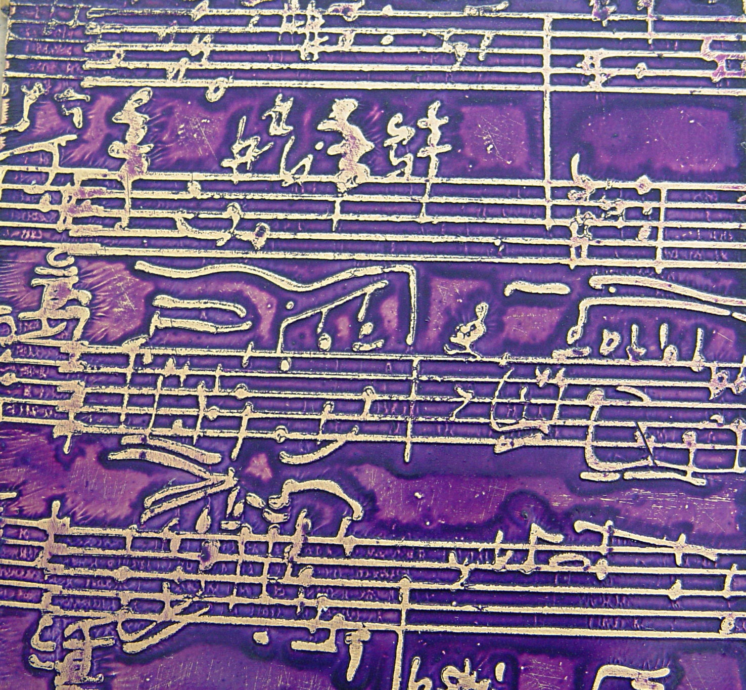 Etched Brass Sheet, Purple Music, 4x3 inches, 24g