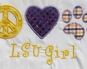 Peace Love LSU Girl Embroidery Design Machine Applique