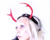 Red Antler Headdress Tribal Belly Dance fantasy Headband deer antlers Horns gothic black Lace Cosplay glitter horns Halloween