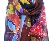 Butterfly Silk Scarf Japanese. Silk Scarves Takuyo. Brown Butterflies Kimono Scarf. Silk Chiffon. Brown Silk Scarf. Made to Order. 19x78 in.