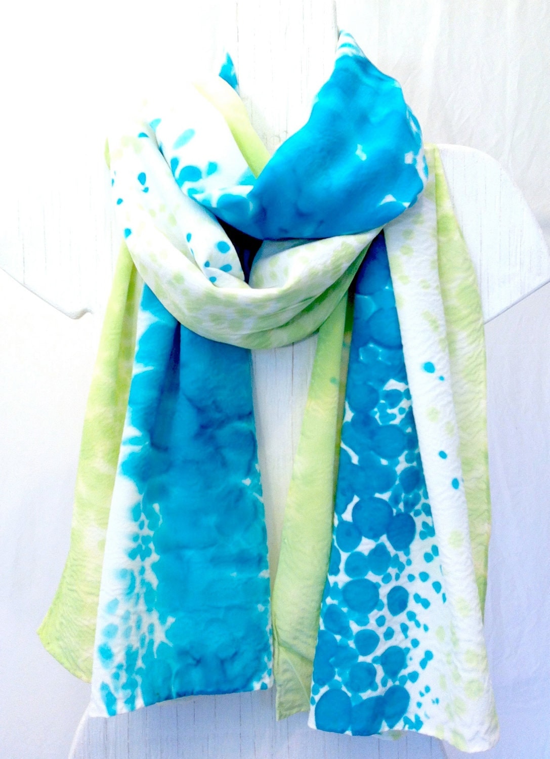 scarf spring fashion green silk scarf french silk dye 22x90 in from Watercolor Hand Painted Silk Scarves scarf spring fashion green silk scarf french silk dye 22x90 in from Watercolor Hand Painted Silk Scarves