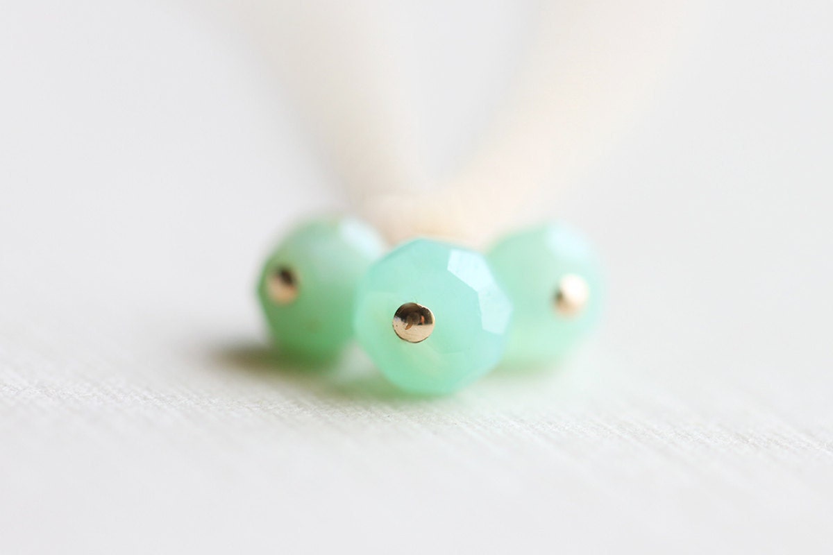 Three Mints Necklace - minty green apple chrysoprase with 14 karat gold fill chain, friendship necklace