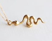 Gold Snake Necklace - vermeil gold baby snake 14k gold fill jewelry, serpent pendant