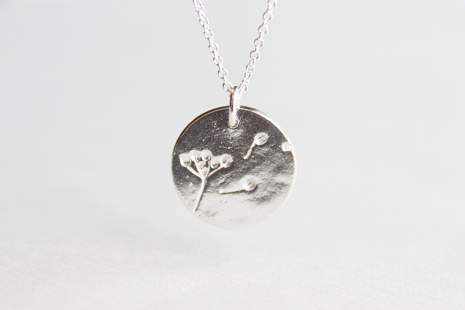 Dandelion Wish Necklace - sterling silver dandelion disc circle charm, wishes come true, thoughtful gift