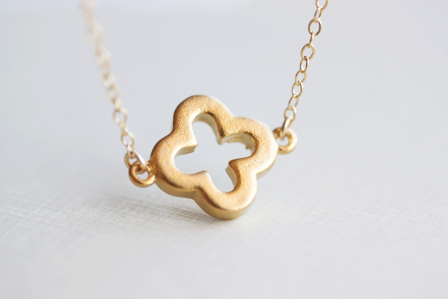 Gold Clover Necklace - four leaf clover floating on 14k gold fill chain, everyday jewelry by petitor, gift under 30