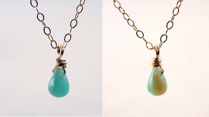 Turquoise Accent Necklace - tiny crystal bead 14 karat gold filled simple everyday jewelry by petitor