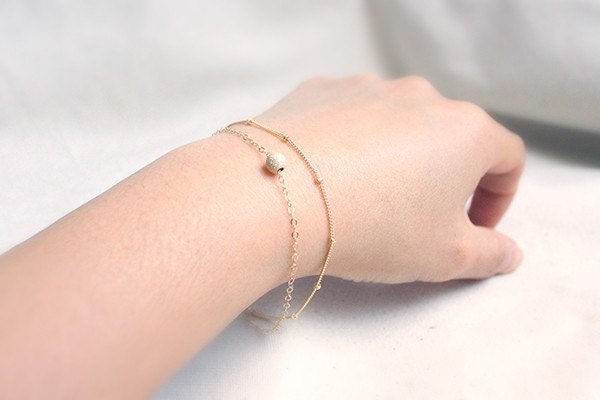 Gold Layered Bracelet - two strands 14 karat gold filled bead simple everyday jewelry by petitor