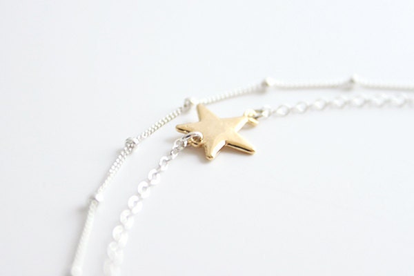 Layered Star Bracelet - dainty twinkle charm double strands everyday jewelry by petitor
