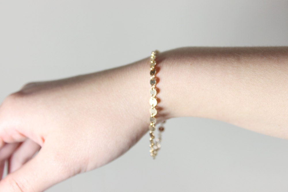 Tiny Gold Disc Bracelet - 14k gold fill tiny disc dots jewelry by petitor