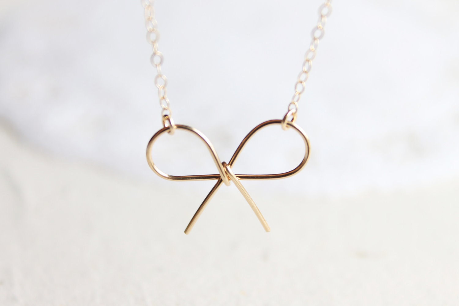 Gold Bow Necklace - 14 karat gold filled promise necklace, simple everyday jewelry by petitor, gift for her