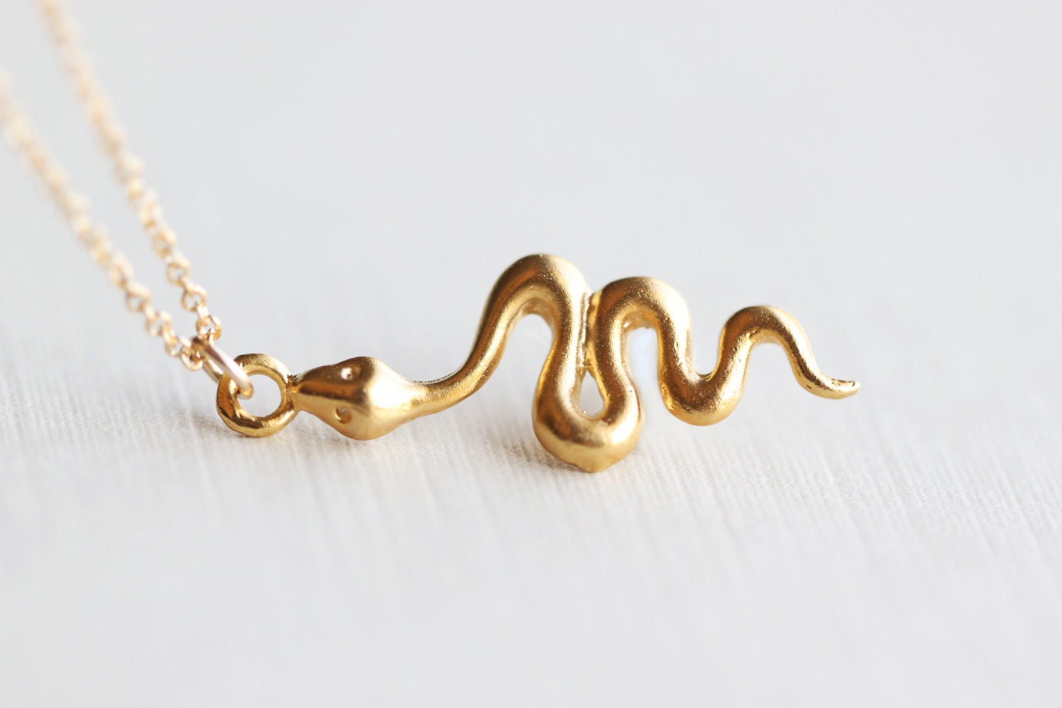 Gold Snake Necklace - vermeil gold baby snake 14k gold fill jewelry, serpent pendant
