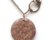 Antiqued Brass Owl  Poppy Jasper Necklace