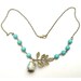 Antiqued Brass Leaf Turquoise Porcelain Owl Necklace