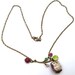 Original  Antiqued Brass Leaf Jade Porcelain Owl Necklace