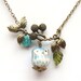 Antiqued Brass Branch Flower  Porcelain Owl Necklace