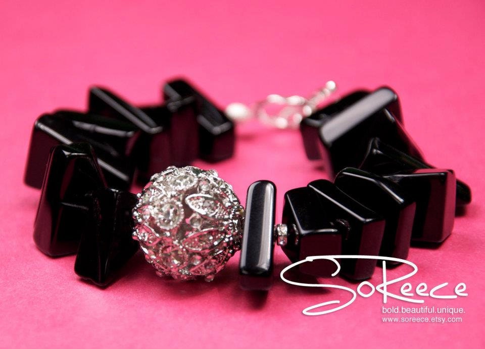 Black, Silver, white, Pave crystal beaded bracelet with toggle clasp - The Glamorous Life