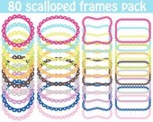 BUY 2 GET 2 FREE - 80 Scalloped Frames Clip Art Soft Colors - Scrapbook Circle Frame Tag Label - Personal and Commercial Use