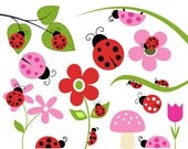BUY 2 GET 2 FREE - Lady Bug Clip Art - Bug Flower Leaf Branch Mushroom Clipart - Personal and Commercial Use
