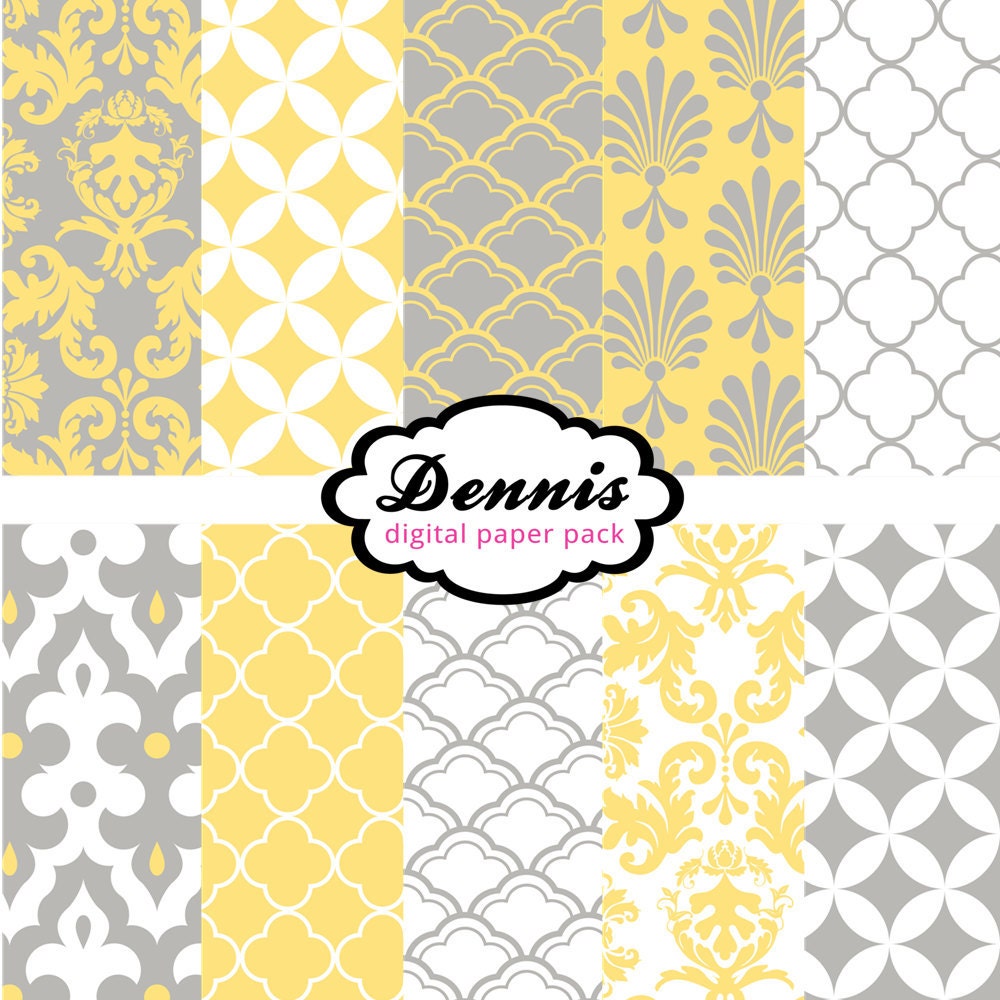 BUY 2 GET 2 FREE - Digital Scrapbook Paper Clip Art - Yellow Grey Patterns Collection