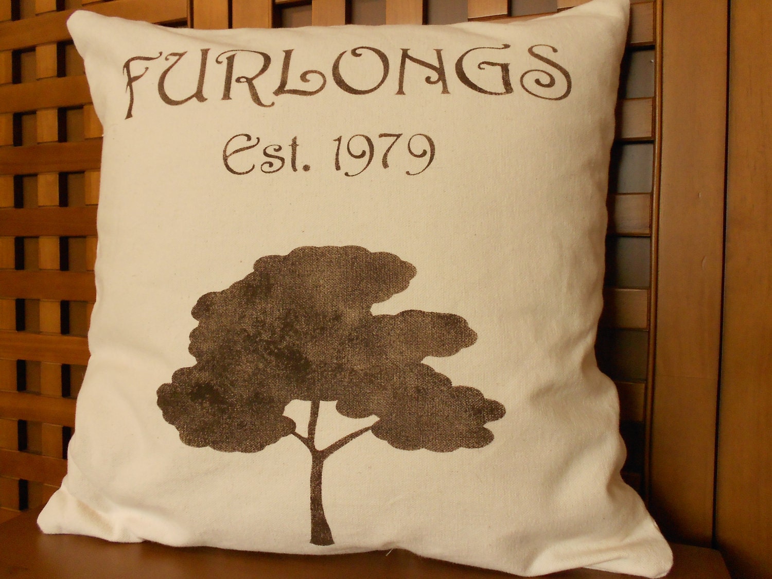 Tree pillow cover handpainted with family name and Est. date - 16" natural/cream - Pillow cover only - pillow form/insert sold separately