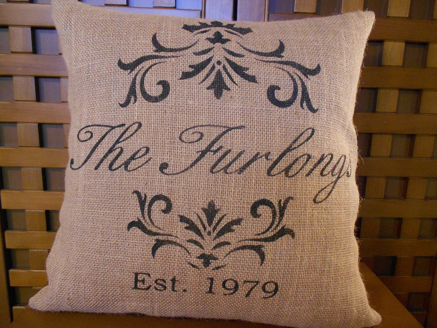 Burlap pillow with family name - established date - personalized pillow - Pillow Insert sold separately