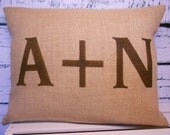 Burlap initials pillow - love letters pillow - personalized pillow - monogram, plus sign  pillow cover - Pillow Insert Sold Separately
