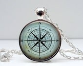 Compass Necklace Glass Art Pendant Picture Pendant Photo Pendant