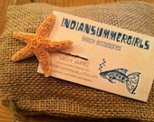 Small Natural Sugar Starfish on craft bobby pin by IndianSummerGirls