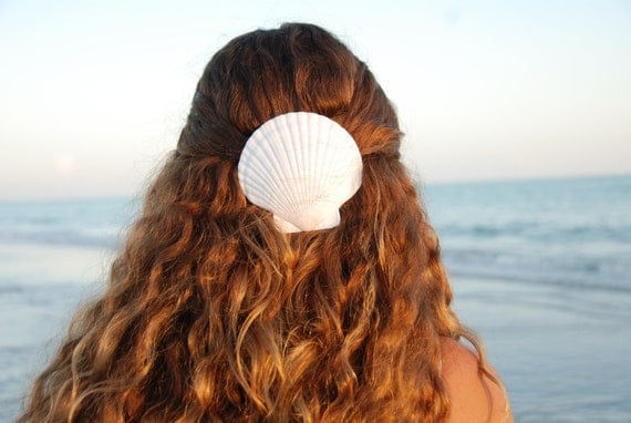 Gorgeous Seashell White Half Clam Shell hair clip by IndianSummerGirls
