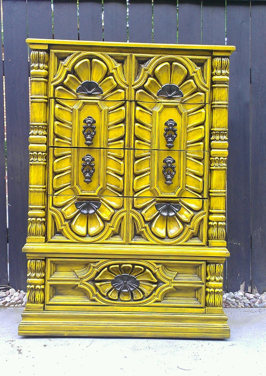 Yellow and Bronze High Boy Dresser