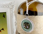 Teal and Purple Rhinestone Owl Necklace