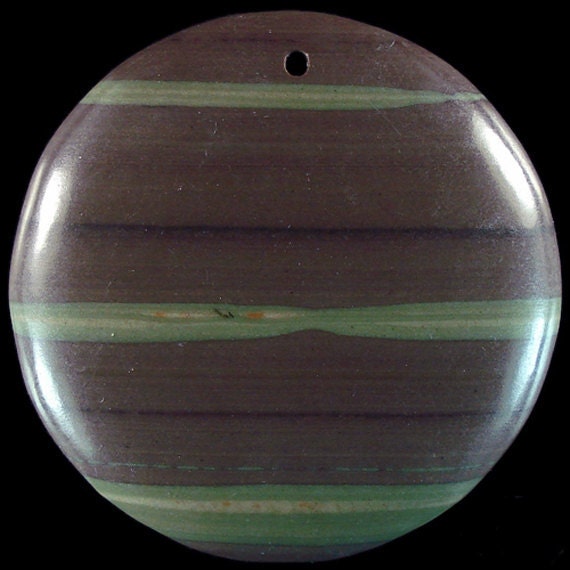 ONE Huge 125 Carat Ribbon Jasper Pendant. Round. Coin. W824076. Free Gift Box.