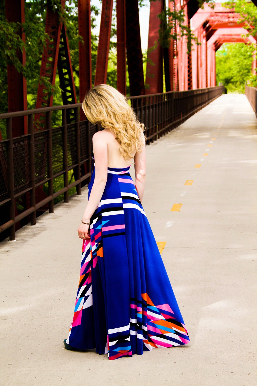 RESERVED for Wendy Jo Azure Aztec Braided Halter Jersey Glam Gown