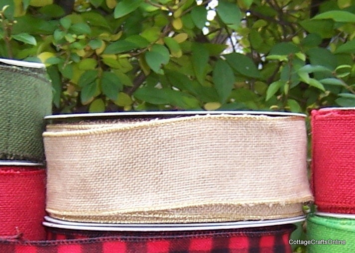 Wired Ribbon 2 1/2" Burlap FOUR YARDS Natural Jute Burlap Offray Wire Edge