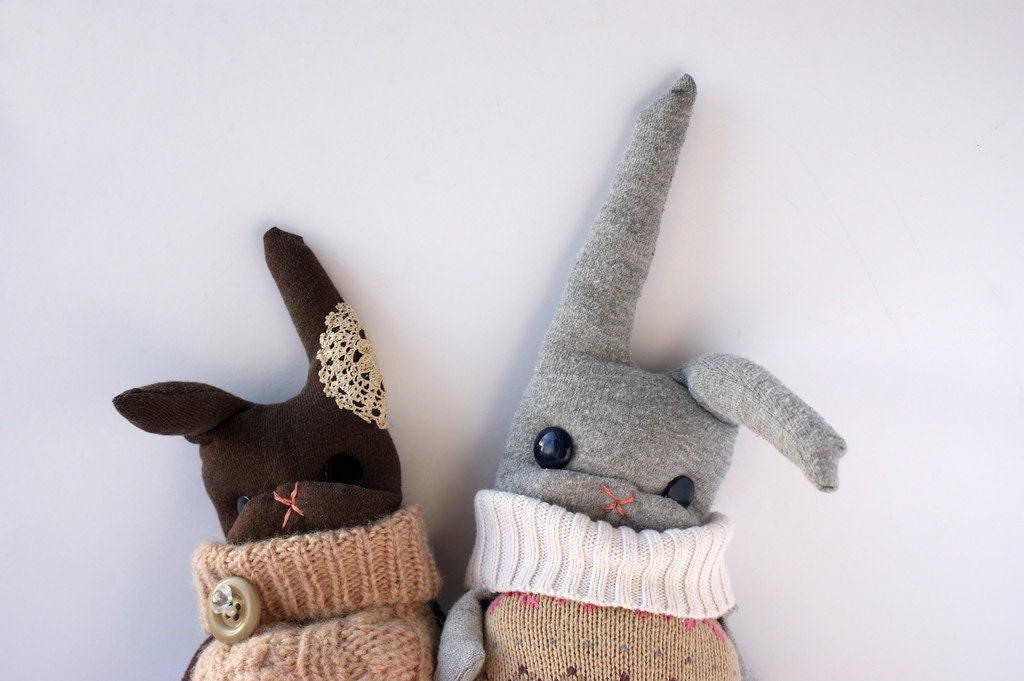 Mr&Mrs 'Matching Jumpers' bunny rabbit plushies