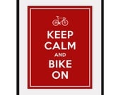 Keep Calm and BIKE ON - 11x14 Bicycle Outline Art Print Poster (any color) - Buy 3 and get 1 FREE