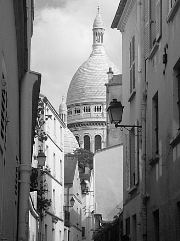Peek-a-Boo Sacre Coeur in Montmartre, Paris, France - Fine Art Photography 8x10" Matte Print in Black and White