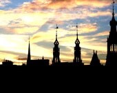 Sunrise Over Amsterdam - Dawn in The Netherlands, Soft Pastel Clouds Sunrise, Building Silhouettes, Photography 8x10" Print, READY TO SHIP